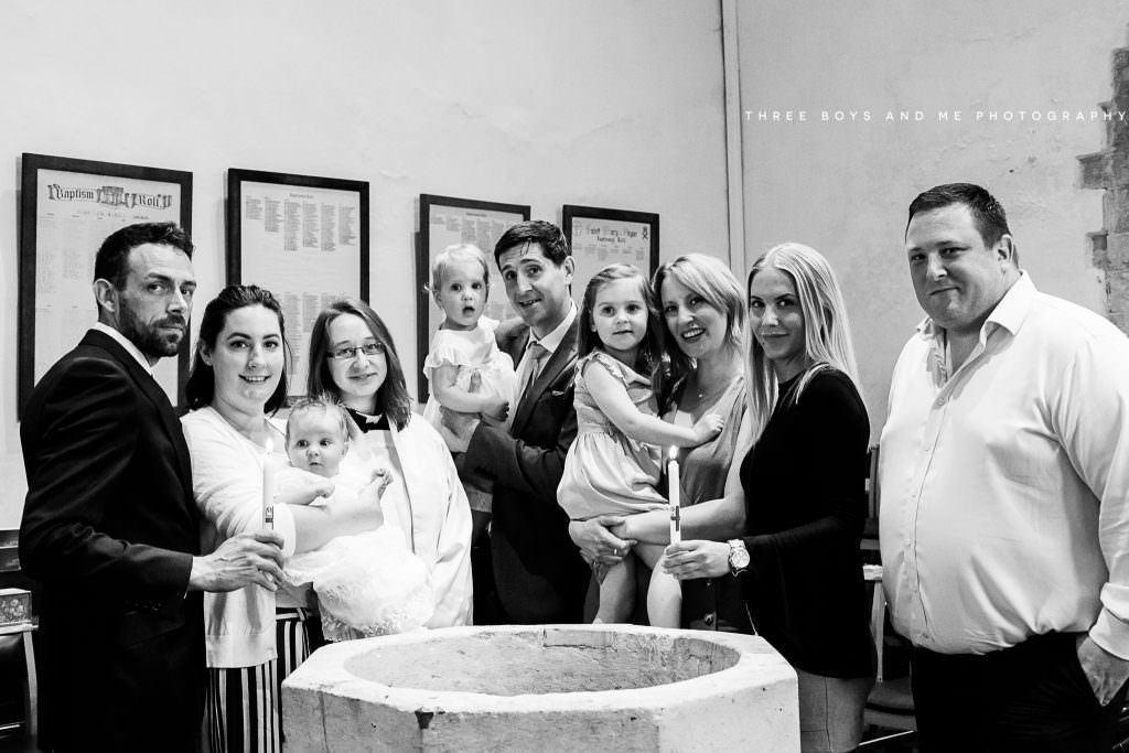 Kent Christening photography of family family by font at Christening in Horton Kirby photography coverage by Nina Callow 3B&ME Phtography