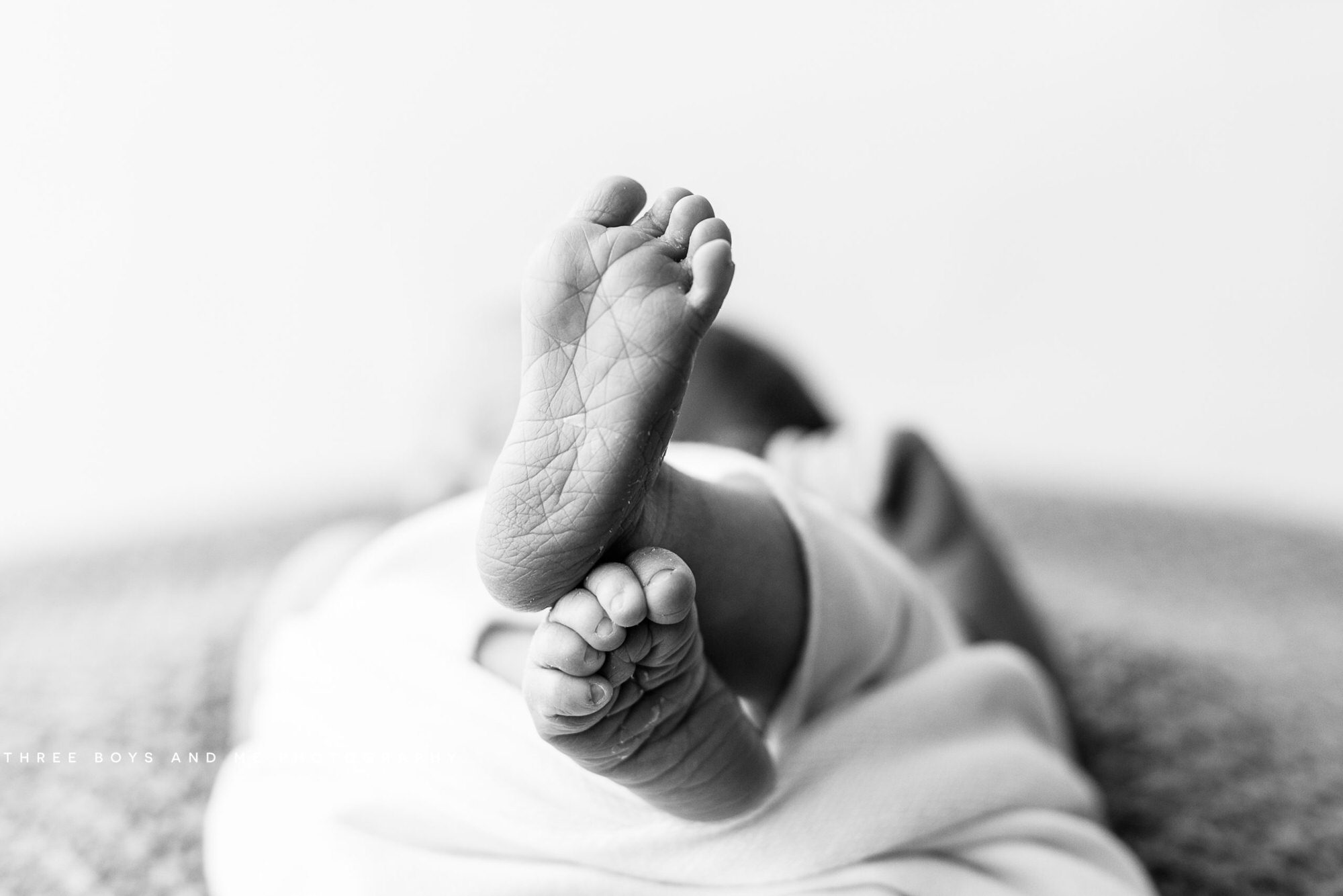black and white image of babies feet taken at their newborn Bexley photoshoot