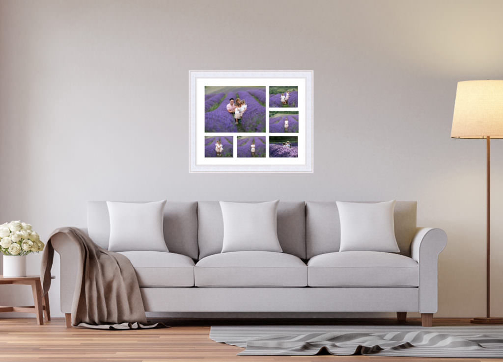 Wall art multi aperture frame created with photographs from a family lavender photoshoot