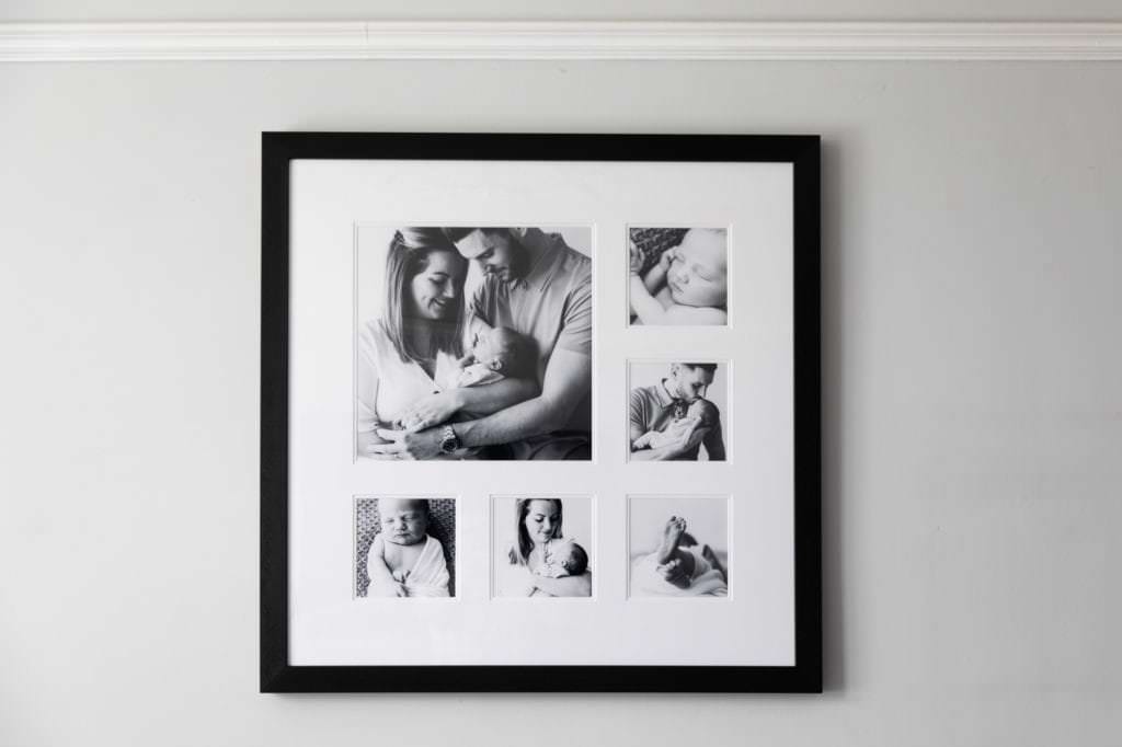 Wall art for newborn photography showcasing 6 images available at my Bexley newborn photoshoots 