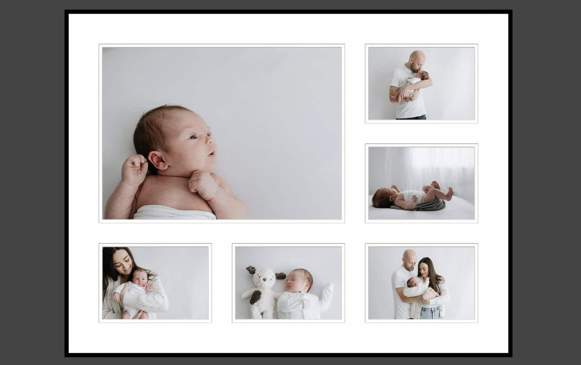 40 x 31 multi aperture frame featurning images from a kent newborn photoshoot in Bexley