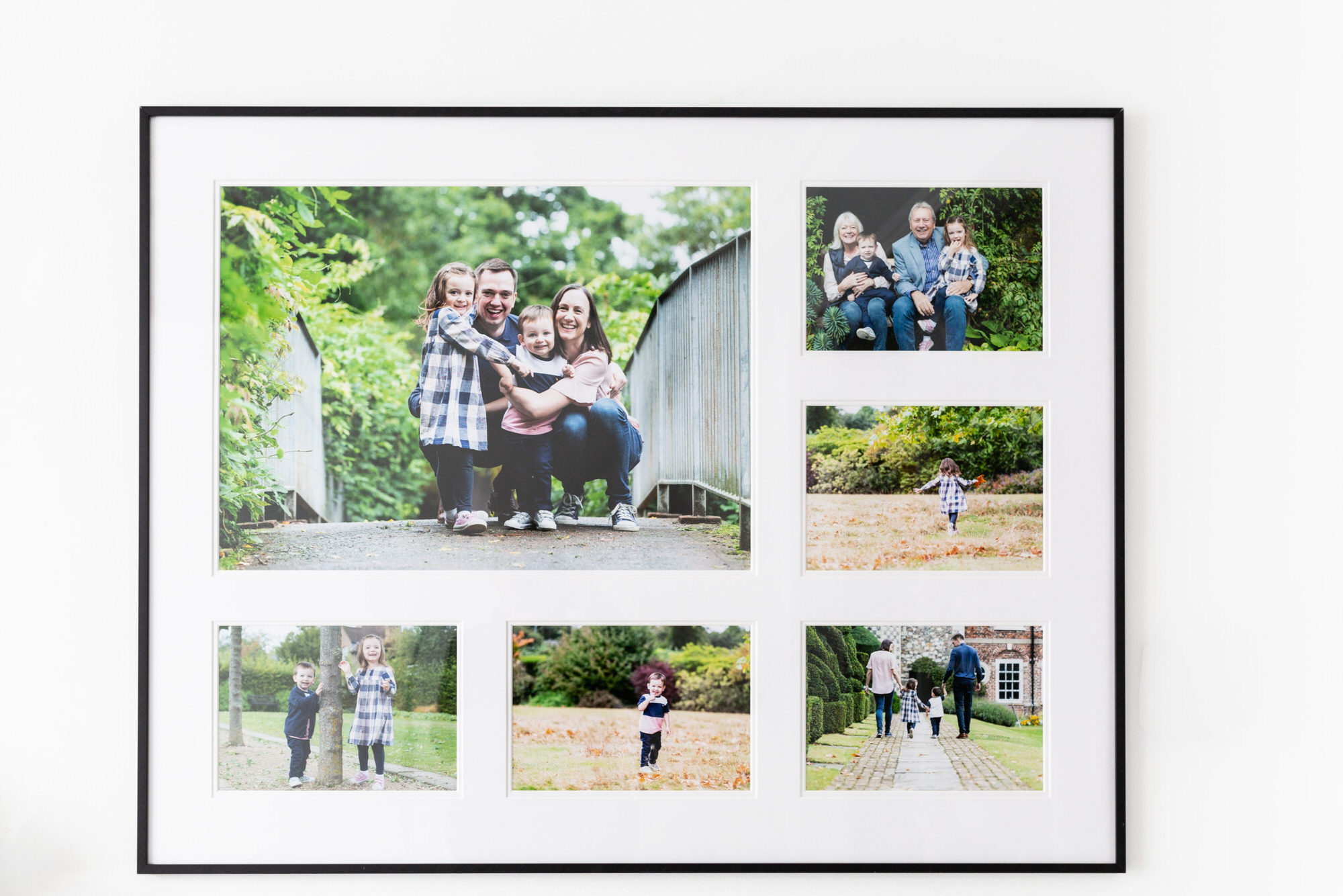 aluminium multi aperture frame showcasing family images at Kent newborn photography studio in Bexley