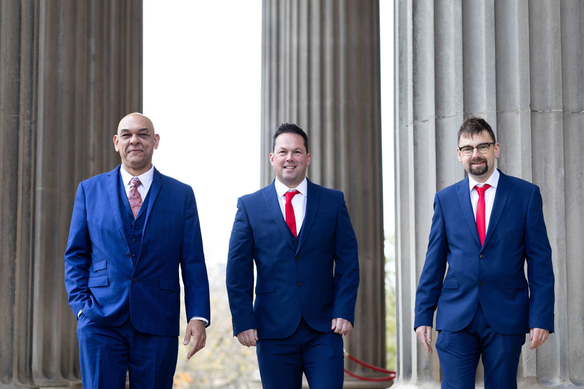 Groom, best man and male guest at St Georges Hall Liverpool micro wedding by Kent small wedding photographer