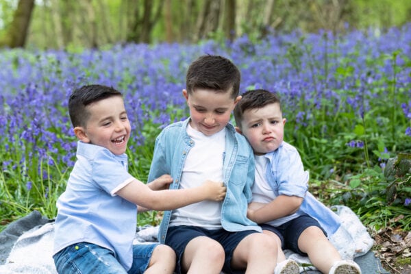 3 brothers at their Kent family bluebell photoshoot in Sevenoaks