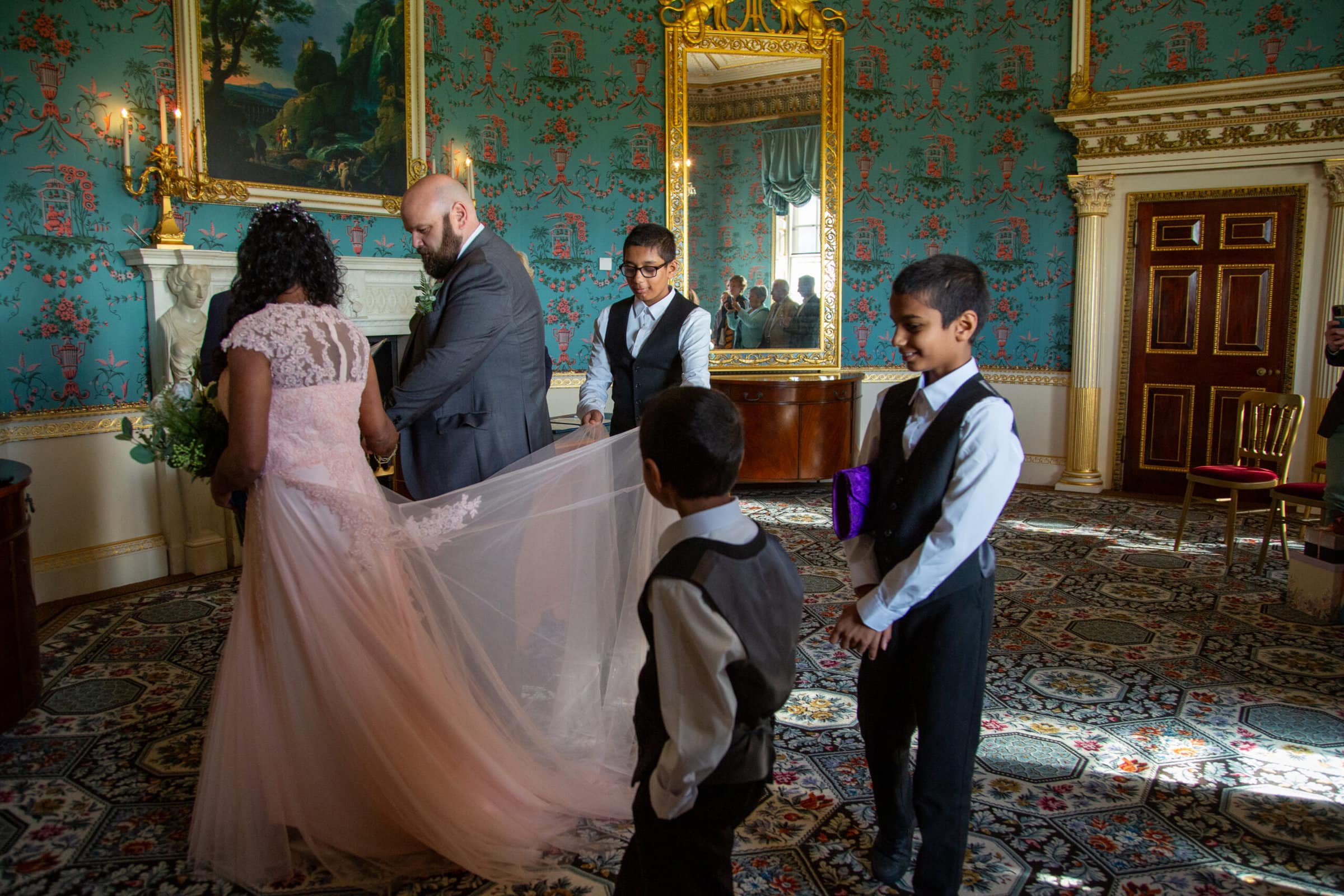 bride accompanied by her 3 boys into The Salon Bexleyheath Danson house weddings